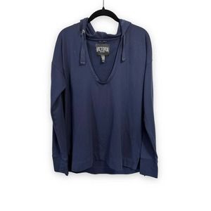Victoria's Secret Sport Womens Navy Blue V-Neck Long Sleeve Pullover Hoodie M